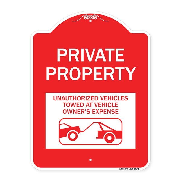 Private Property Unauthorized Vehicles Towed at Owner Expense with Graphic, A-DES-RW-1824-23245